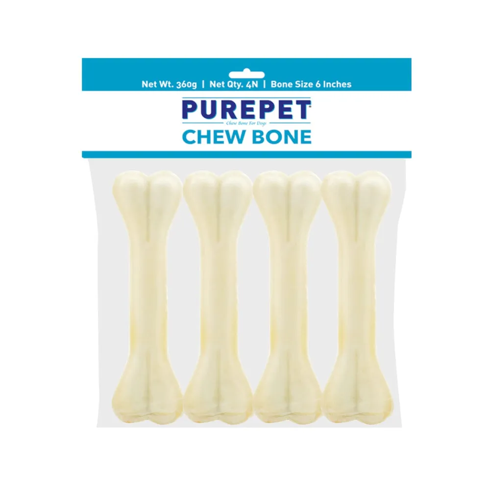 Purepet Pressed Chew Bones, Dog Treats, 6 inches - Pack of 4 Bones