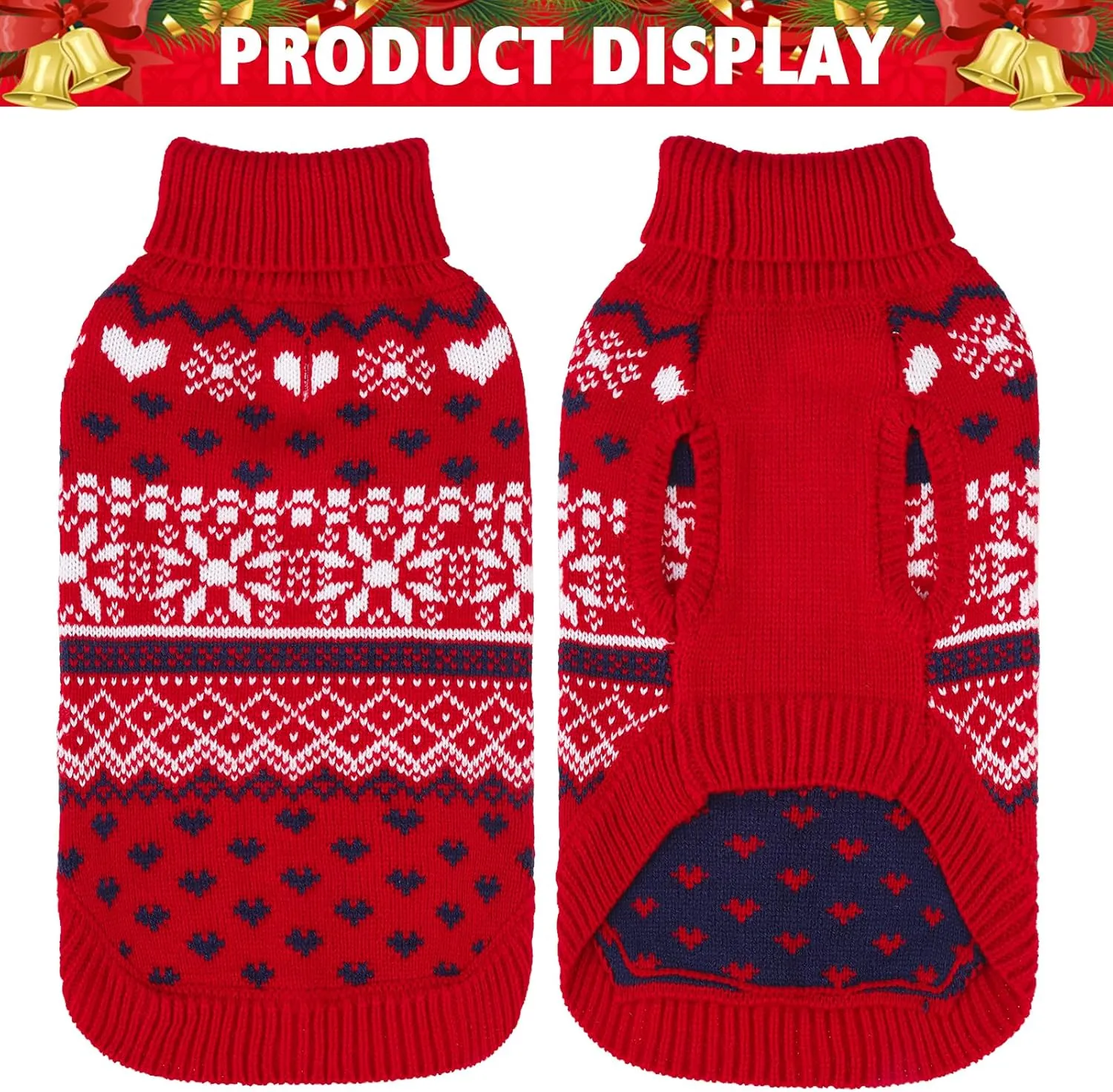 SCENEREAL Dog Sweaters for Small Medium Large Dogs, Warm Dog Christmas Sweater, Turtleneck Pullover for Xmas Winter Holiday, Snowflake Coat Dog Clothes for Puppy Girls Boys
