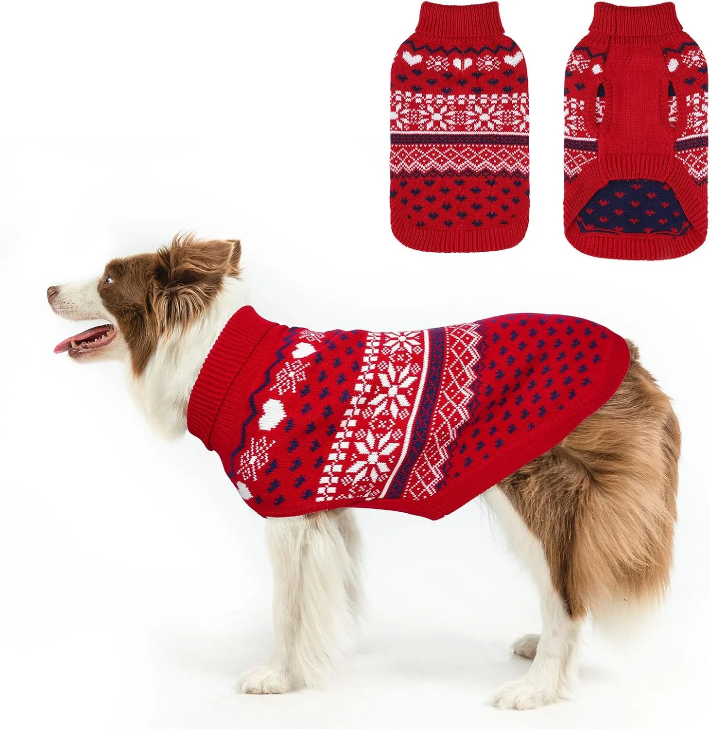 SCENEREAL Dog Sweaters for Small Medium Large Dogs, Warm Dog Christmas Sweater, Turtleneck Pullover for Xmas Winter Holiday, Snowflake Coat Dog Clothes for Puppy Girls Boys