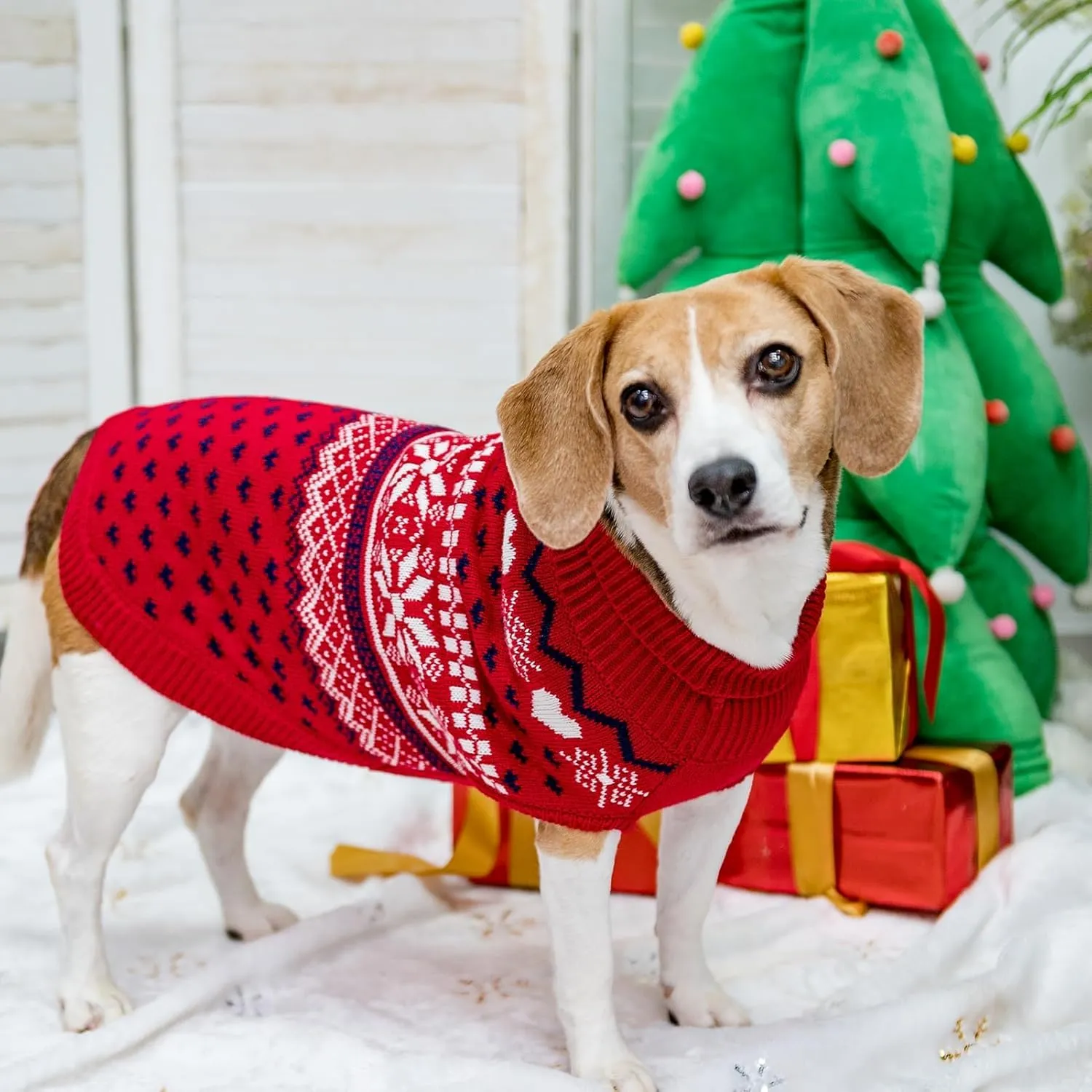 SCENEREAL Dog Sweaters for Small Medium Large Dogs, Warm Dog Christmas Sweater, Turtleneck Pullover for Xmas Winter Holiday, Snowflake Coat Dog Clothes for Puppy Girls Boys