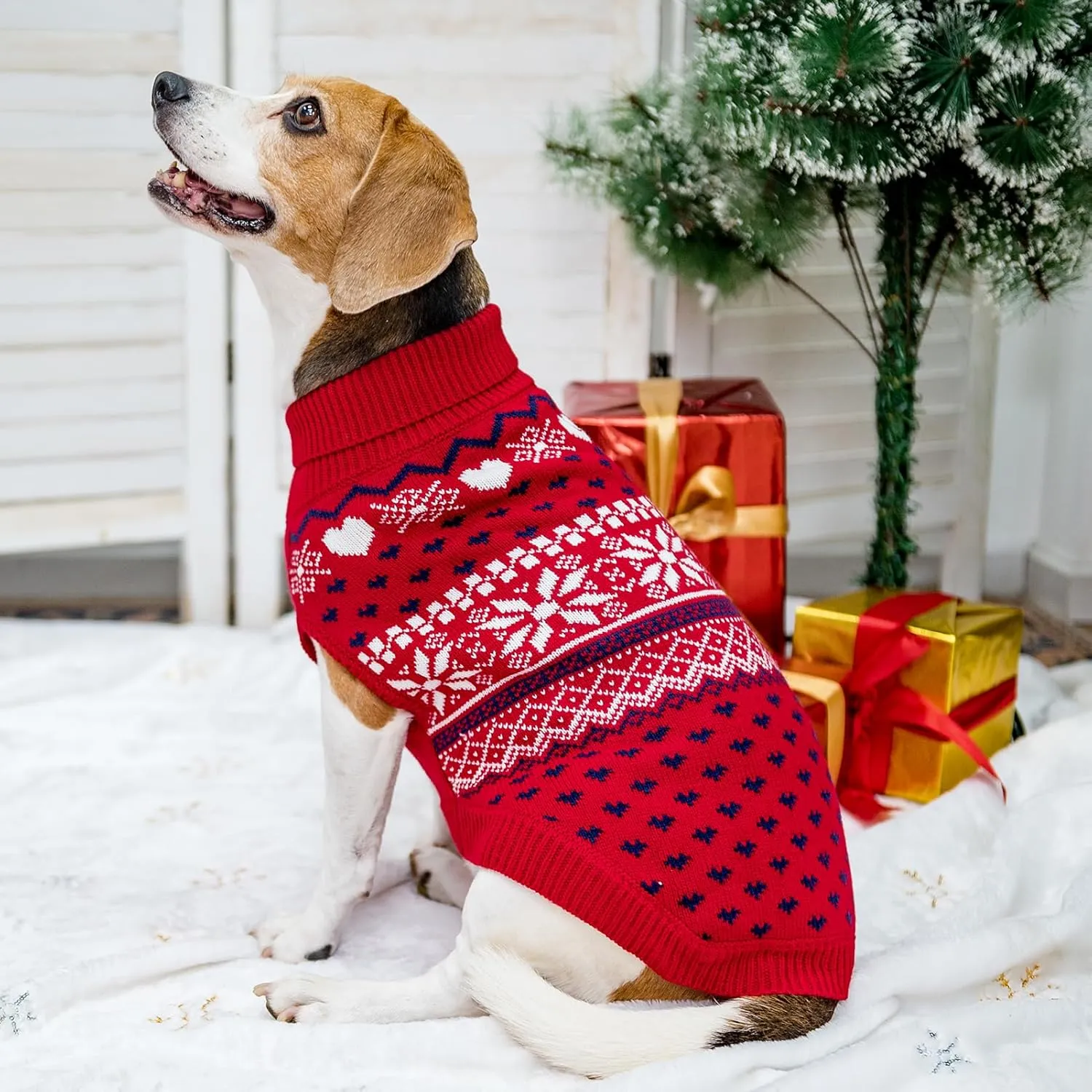 SCENEREAL Dog Sweaters for Small Medium Large Dogs, Warm Dog Christmas Sweater, Turtleneck Pullover for Xmas Winter Holiday, Snowflake Coat Dog Clothes for Puppy Girls Boys