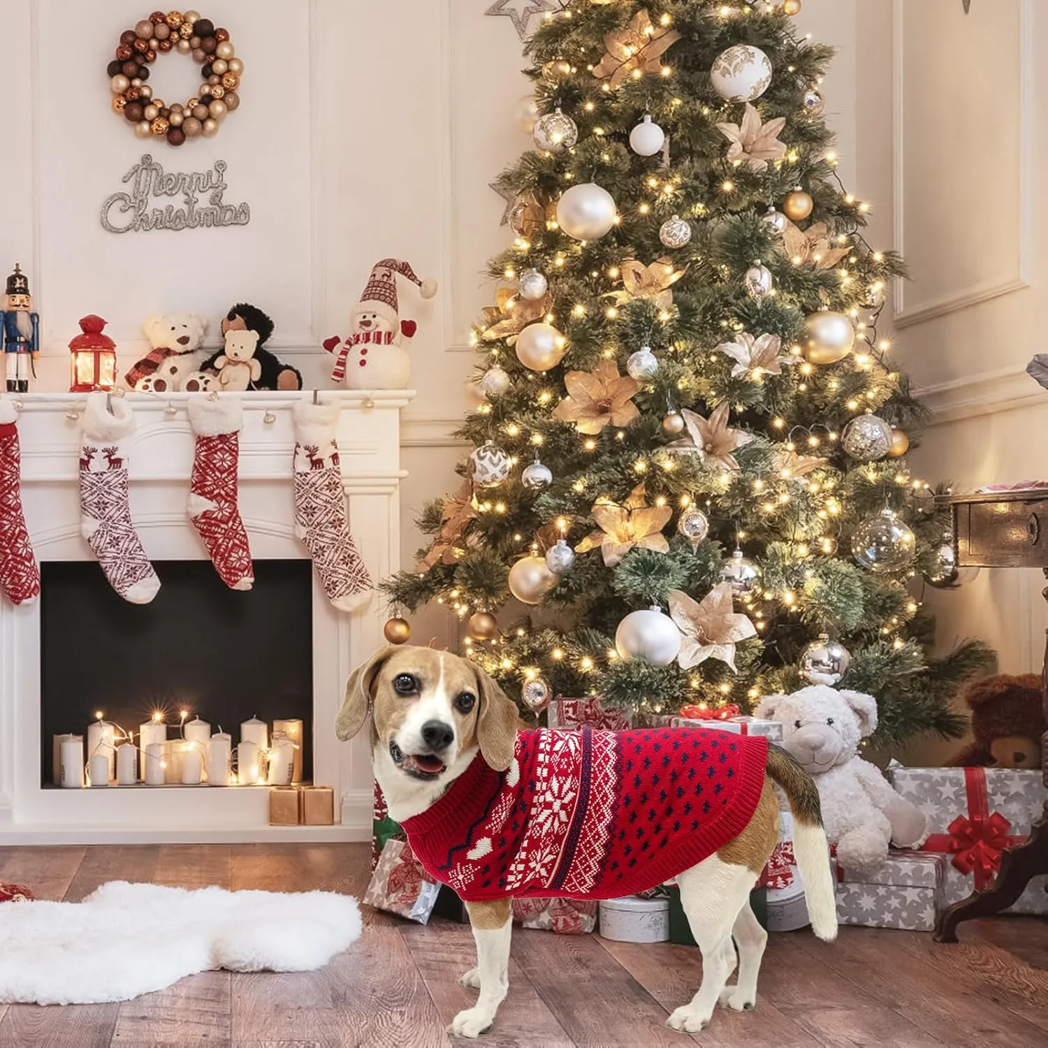 SCENEREAL Dog Sweaters for Small Medium Large Dogs, Warm Dog Christmas Sweater, Turtleneck Pullover for Xmas Winter Holiday, Snowflake Coat Dog Clothes for Puppy Girls Boys