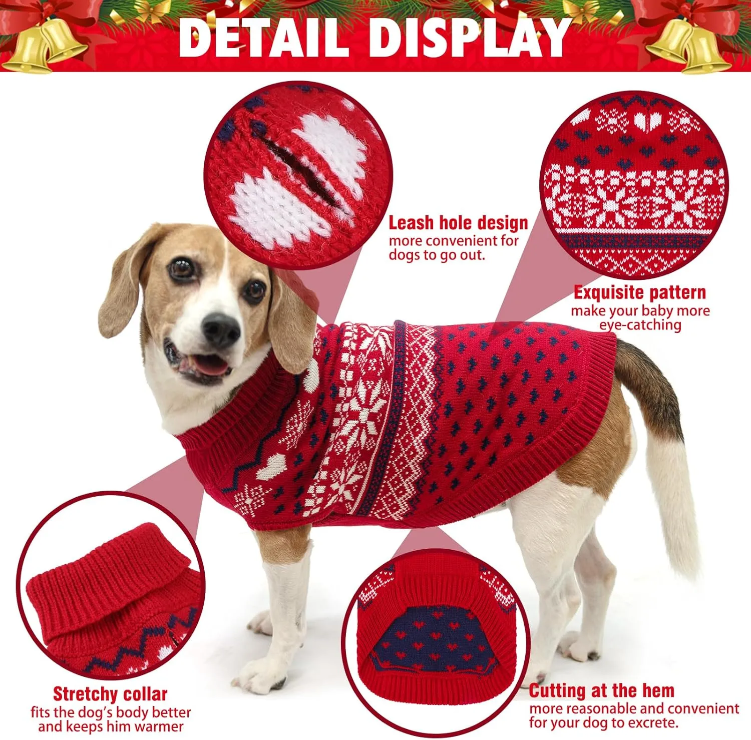 SCENEREAL Dog Sweaters for Small Medium Large Dogs, Warm Dog Christmas Sweater, Turtleneck Pullover for Xmas Winter Holiday, Snowflake Coat Dog Clothes for Puppy Girls Boys