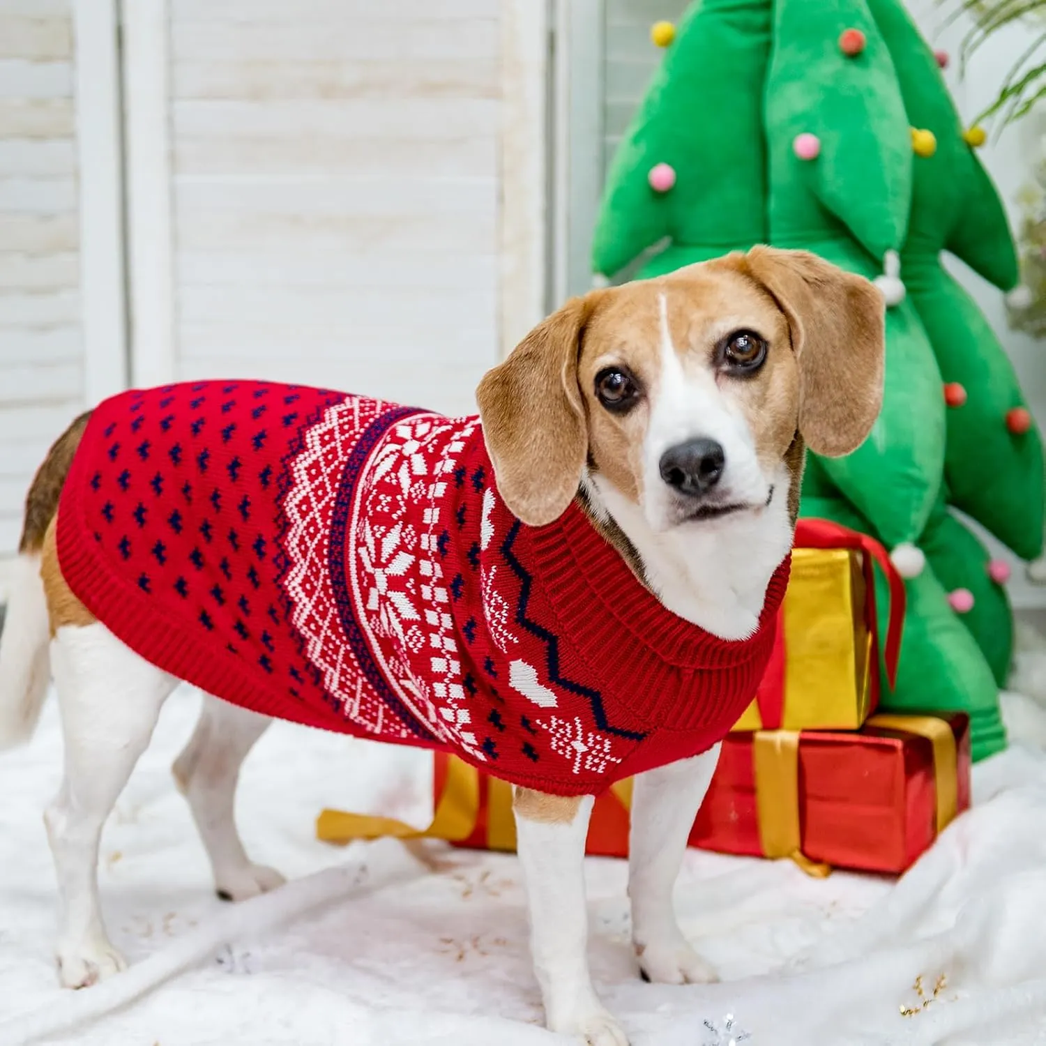 SCENEREAL Dog Sweaters for Small Medium Large Dogs, Warm Dog Christmas Sweater, Turtleneck Pullover for Xmas Winter Holiday, Snowflake Coat Dog Clothes for Puppy Girls Boys