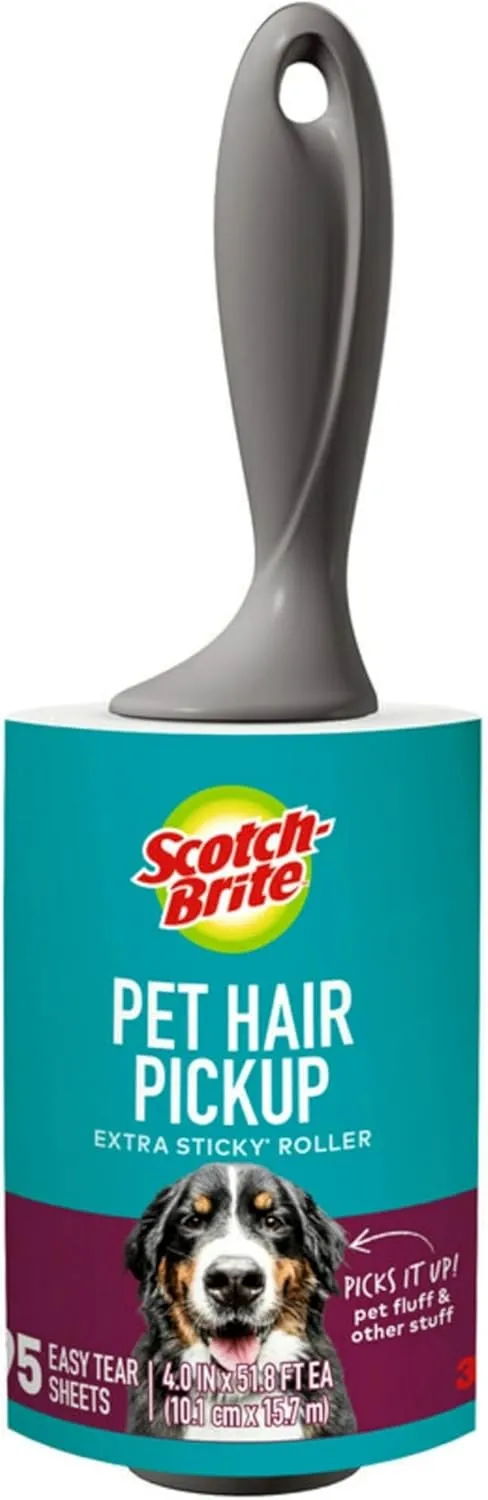 Scotch-Brite Pet Hair Pickup Extra Sticky Lint Roller, Designed for Removing Fur   Fluff on Couches, Clothes, Dog and Cat Beds, & More, 1 Pack, 95 Easy-Tear Adhesive Sheets Total