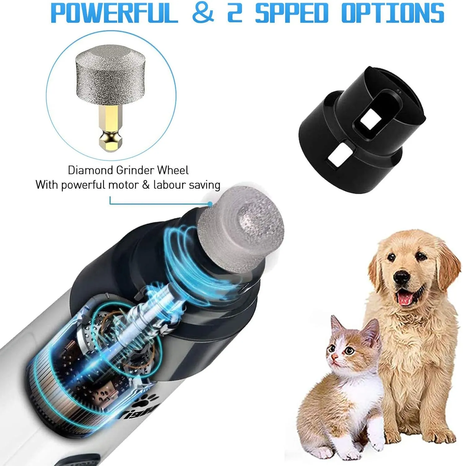 Silent Nail Grinder. Quiet Groom Rechargeable USB Charging Electric Pet Nail Grinder. Suitable for Dogs and Cats, All Pet Sizes and Nail Thicknesses (Standard   2 Grinding Heads)