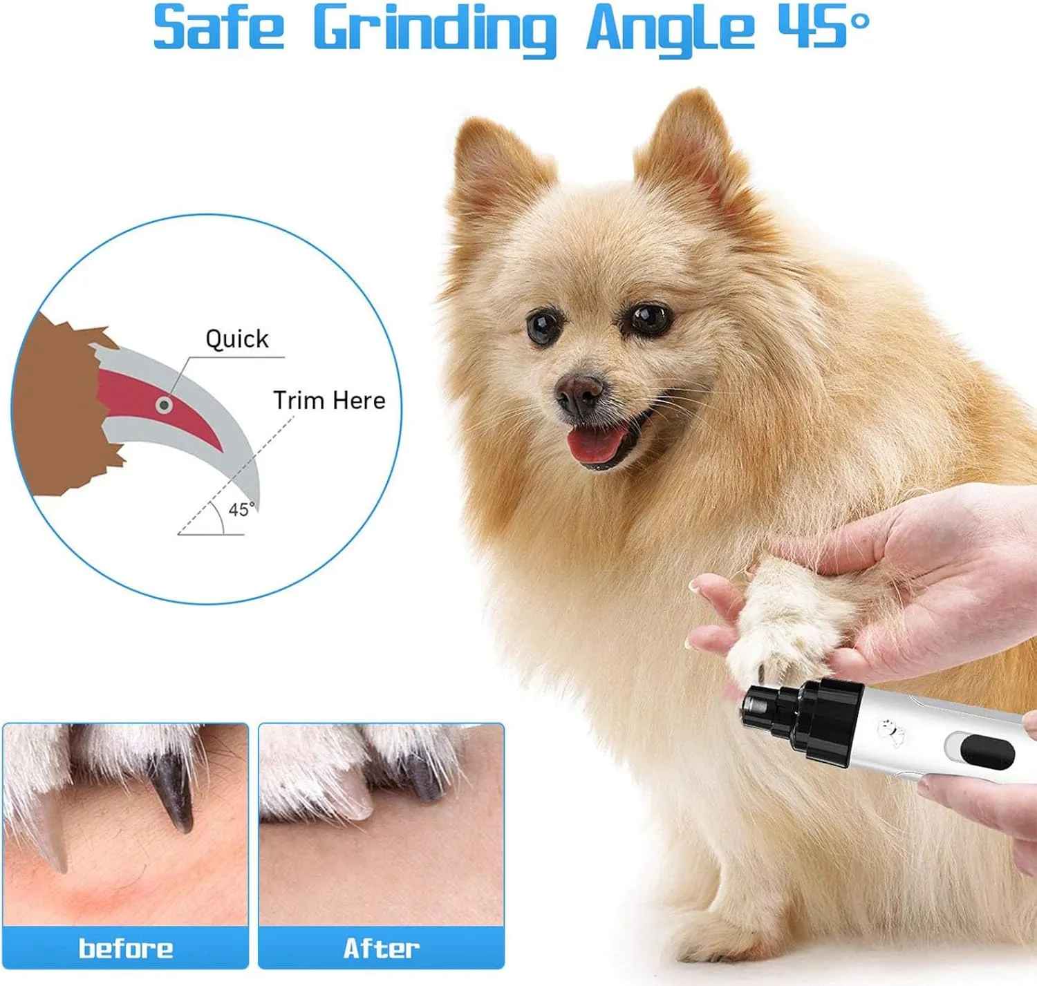 Silent Nail Grinder. Quiet Groom Rechargeable USB Charging Electric Pet Nail Grinder. Suitable for Dogs and Cats, All Pet Sizes and Nail Thicknesses (Standard   2 Grinding Heads)