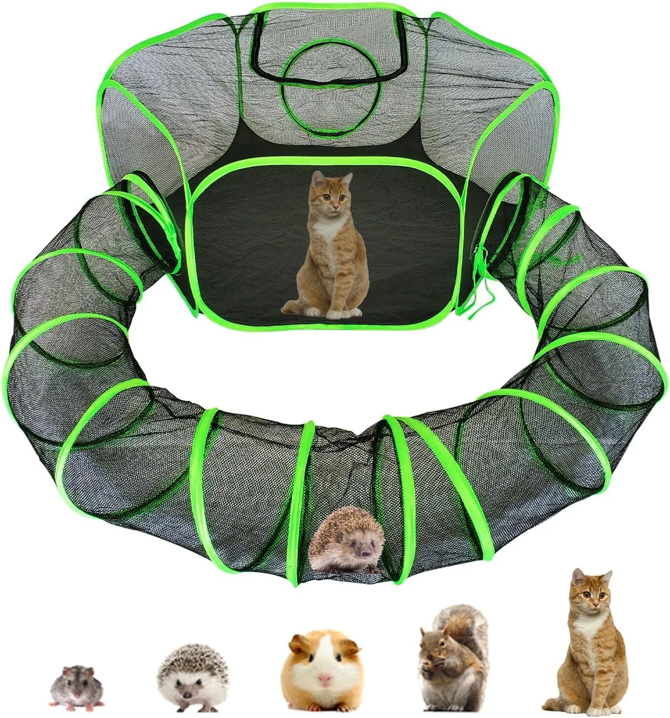 Small Animal Playpen Guinea Pig Hedgehog Cage Rabbit Cage with Fun Surround Tunnel Breathable & Transparent Pop Open Exercise Yard Fence with Top Cover Anti Escape