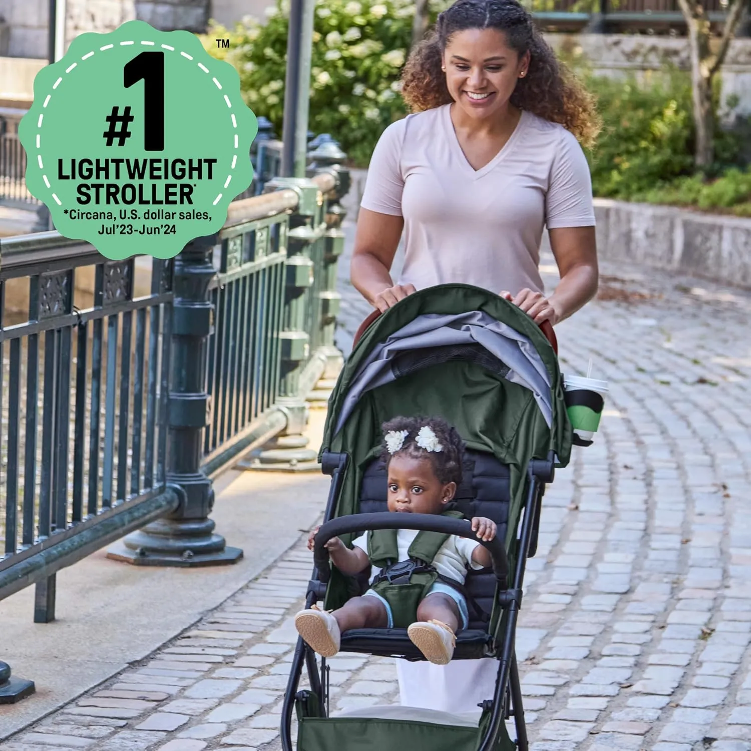 Summer Infant Ingenuity 3Dquickclose CS  Compact Fold Stroller  Lightweight Stroller with Oversized Canopy, Extra-Large Storage and Compact Fold, Forest
