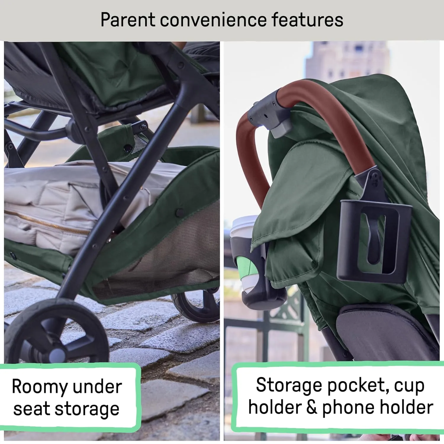 Summer Infant Ingenuity 3Dquickclose CS  Compact Fold Stroller  Lightweight Stroller with Oversized Canopy, Extra-Large Storage and Compact Fold, Forest