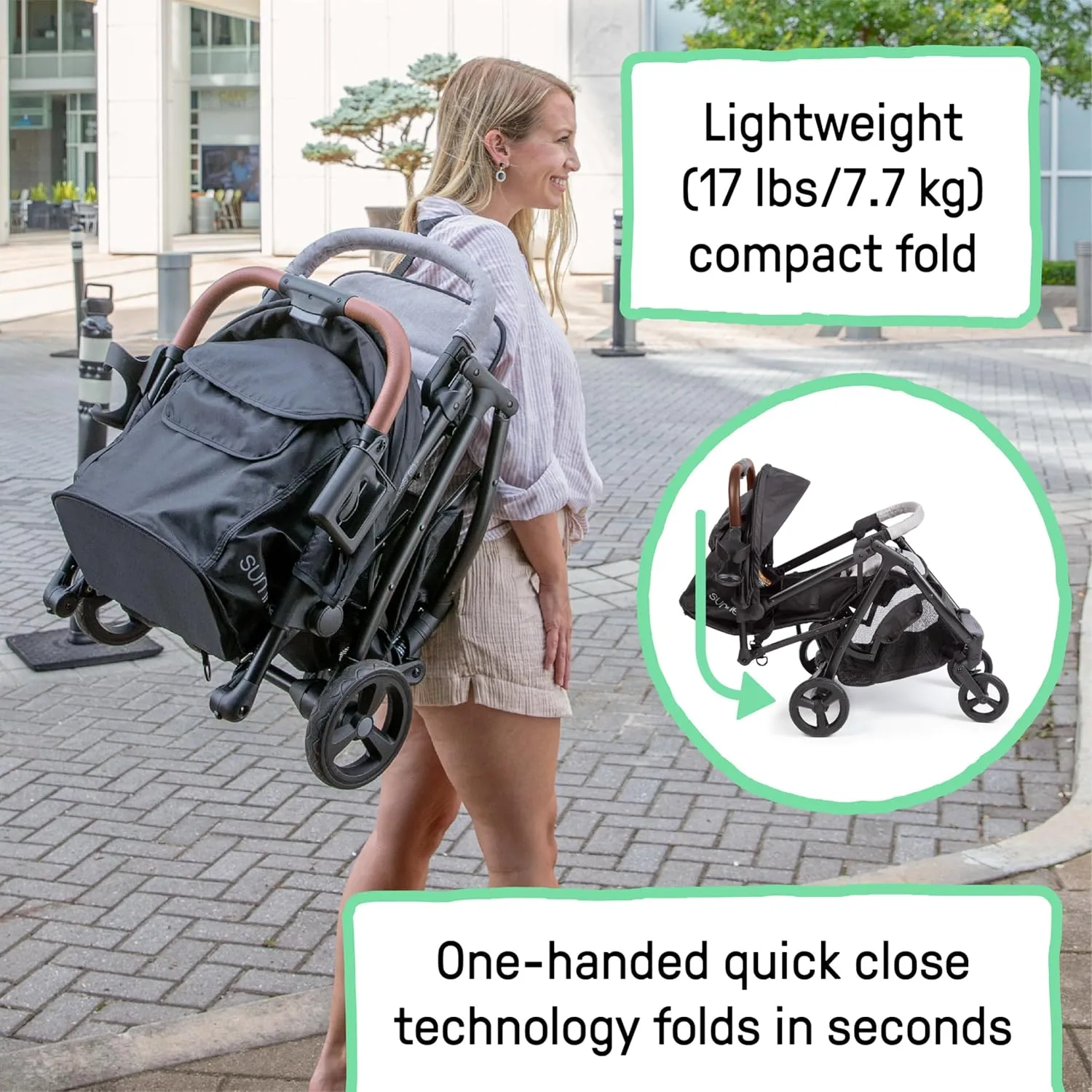 Summer Infant Ingenuity 3Dquickclose CS  Compact Fold Stroller  Lightweight Stroller with Oversized Canopy, Extra-Large Storage and Compact Fold, Gray