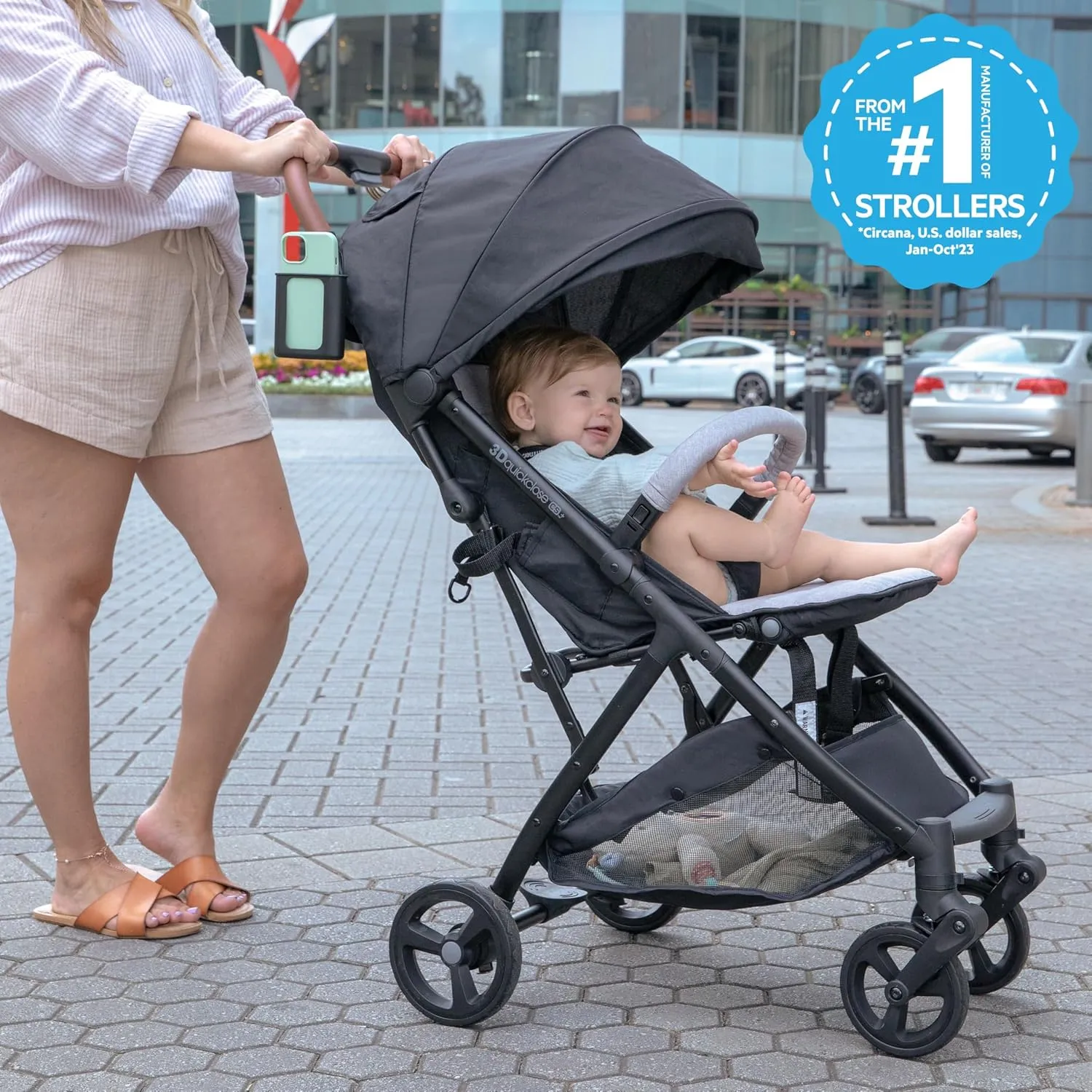 Summer Infant Ingenuity 3Dquickclose CS  Compact Fold Stroller  Lightweight Stroller with Oversized Canopy, Extra-Large Storage and Compact Fold, Gray