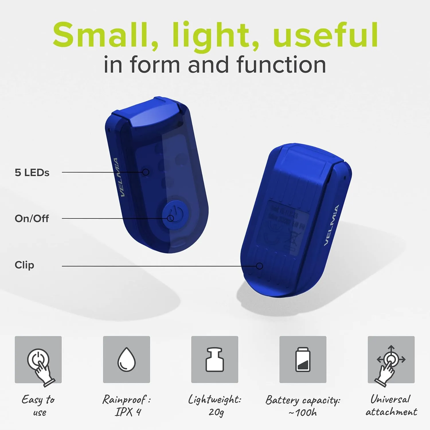 VELMIA Running Light for Runners (2 Pack) for Maximum Safety Through Visibility I Clip On Strobe & Reflective Gear - Dogs, Walking, Bike Taillight, Stroller