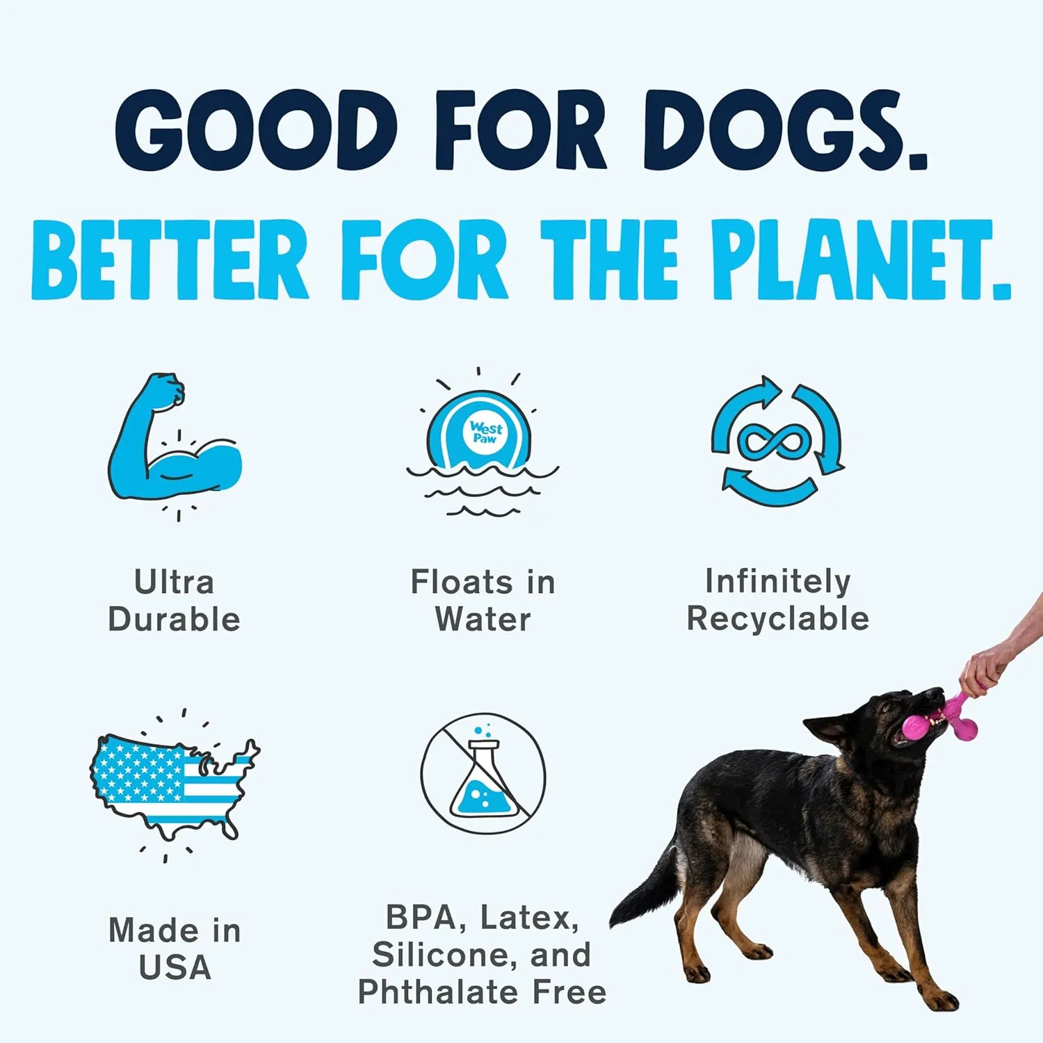 WEST PAW Zogoflex Air Skamp Tug-of-War Stick Dog Chew Toy  Hollow, Squishy Interactive Toy for Dogs, Puppies  for Chewing, Catch, Carry, Fetch, Dishwasher Safe, Latex-Free, Large 8.5", Aqua Blue
