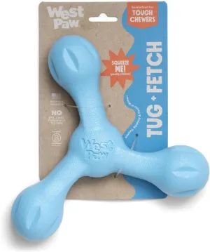 WEST PAW Zogoflex Air Skamp Tug-of-War Stick Dog Chew Toy  Hollow, Squishy Interactive Toy for Dogs, Puppies  for Chewing, Catch, Carry, Fetch, Dishwasher Safe, Latex-Free, Large 8.5", Aqua Blue