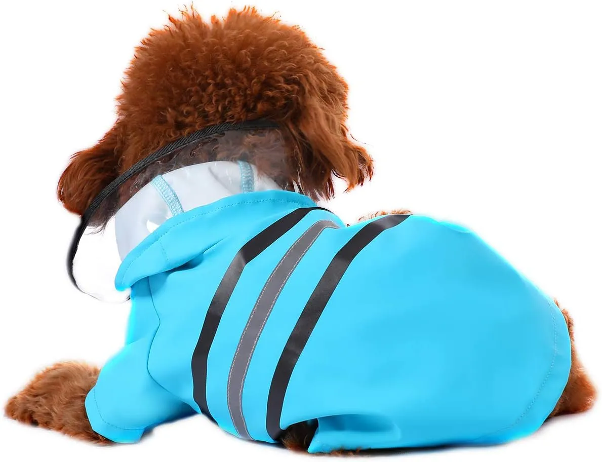 Wizland Reflective Dog Raincoat Dog Rain Jacket with Hood Lightweight Waterproof Rain Coat for Puppies (Blue S)