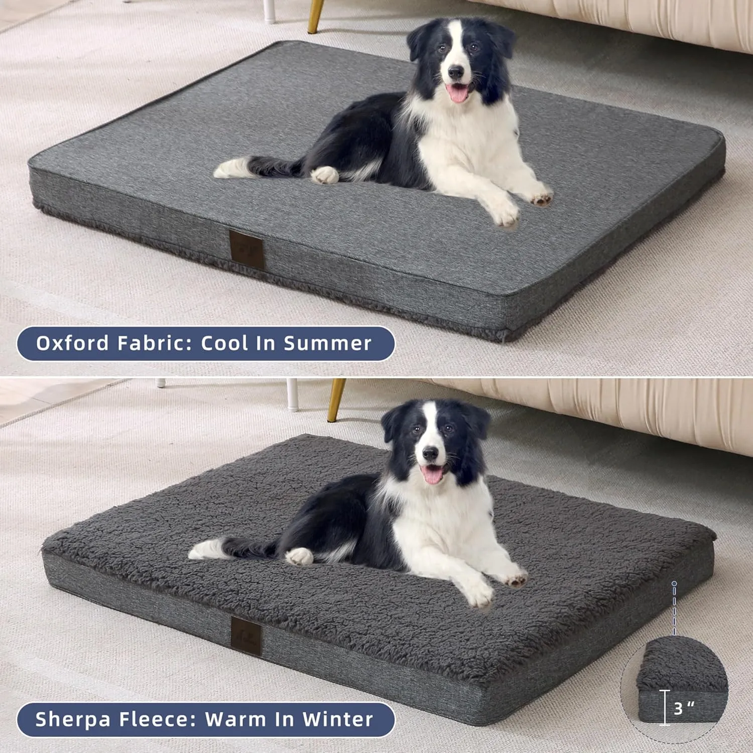 XLarge Dog Beds, Orthopedic Dog Beds for Large Dogs with Removable Washable Cover, XL Dog Beds Large Sized Dog, Egg Crate Foam Pet Bed Mat, Dark Grey, 44x32x3in, Suitable for Dogs Up to 100lbs