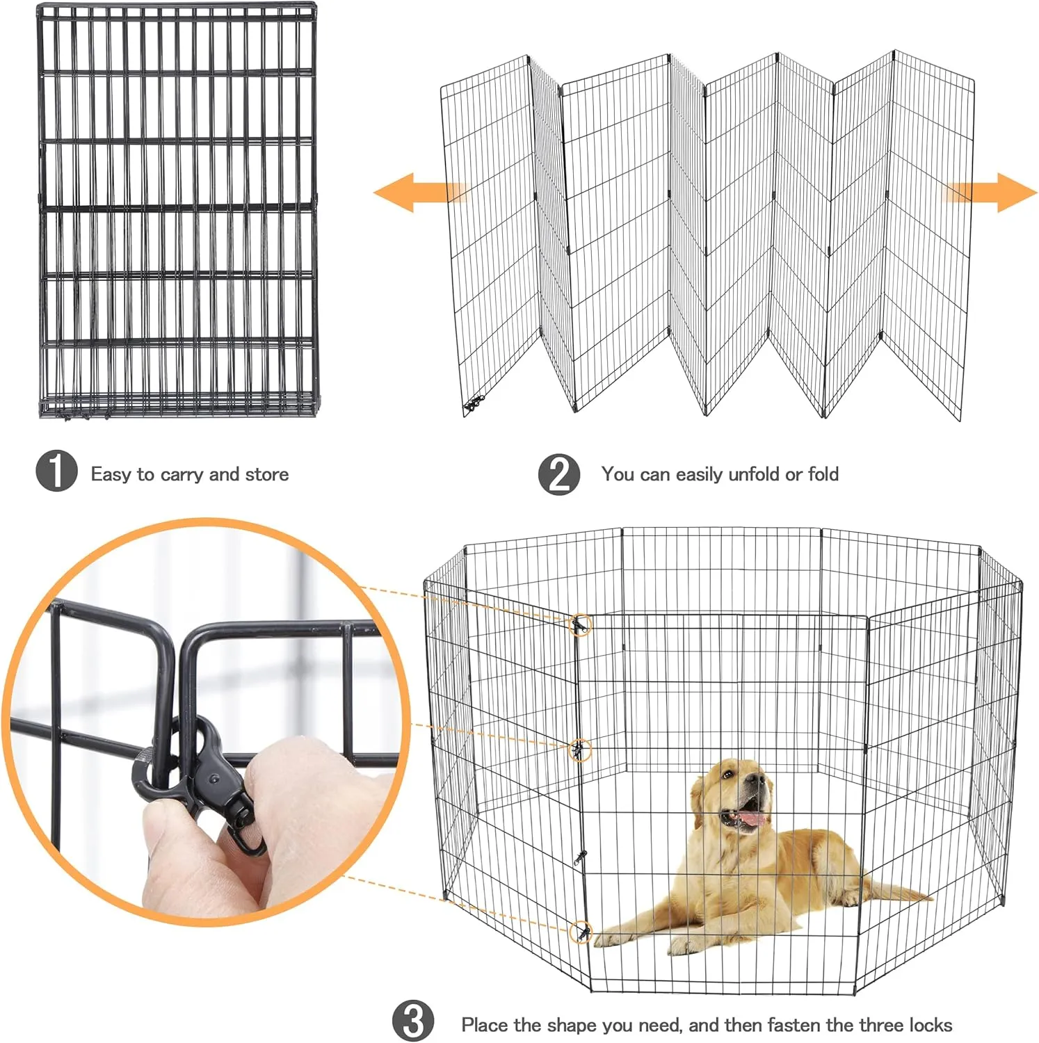 ZENY Puppy Pet Playpen 8 Panel Indoor Outdoor Metal Portable Folding Animal Exercise Dog Fence, 24" W x 36" H