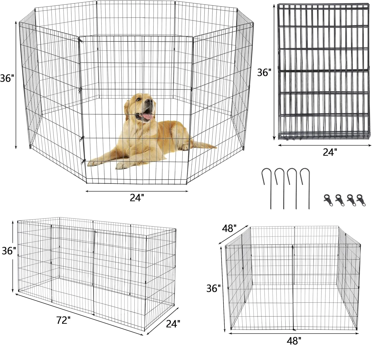 ZENY Puppy Pet Playpen 8 Panel Indoor Outdoor Metal Portable Folding Animal Exercise Dog Fence, 24" W x 36" H